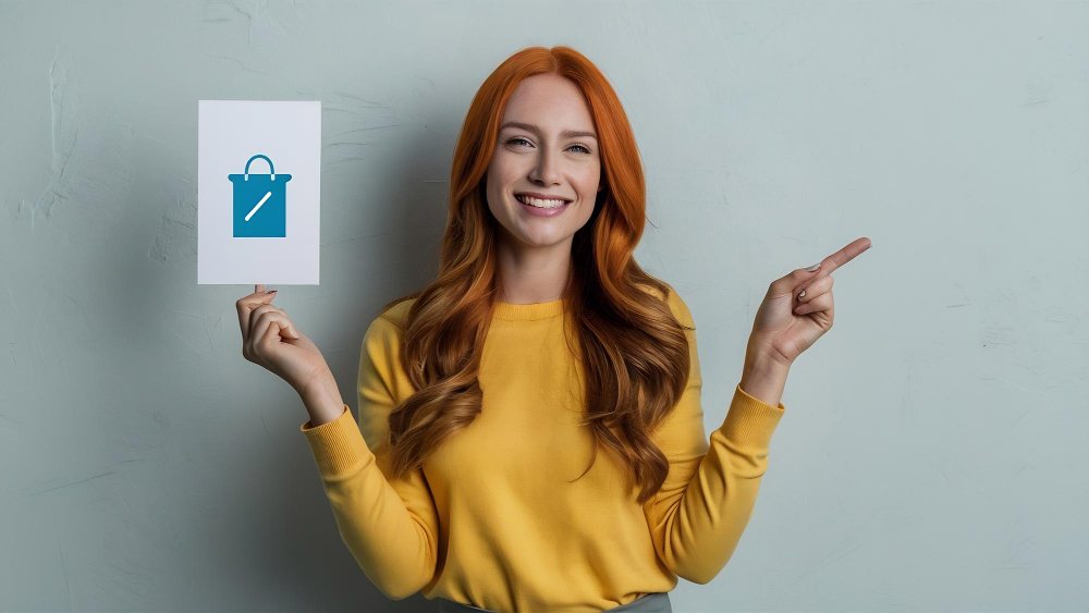 devojka rukom pokazuje reklamni ceger